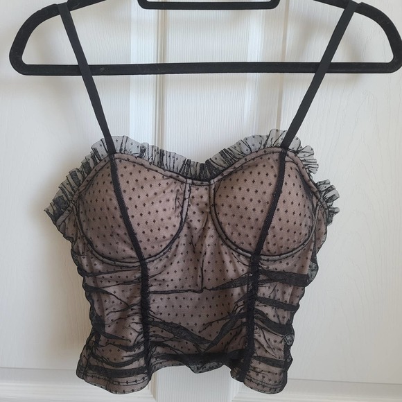 Rabbit Rose Tops - Rabbit Rose Crop Top Black/Nude Sheer Sz Medium